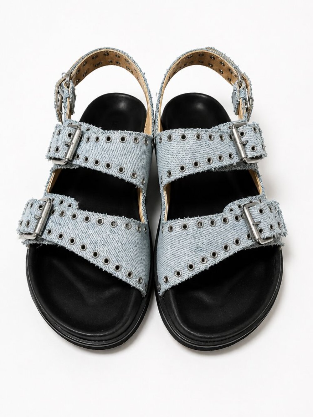 Isabel Marant Lennyo Denim Eyelet Double Buckle Sandals Light Blue 40